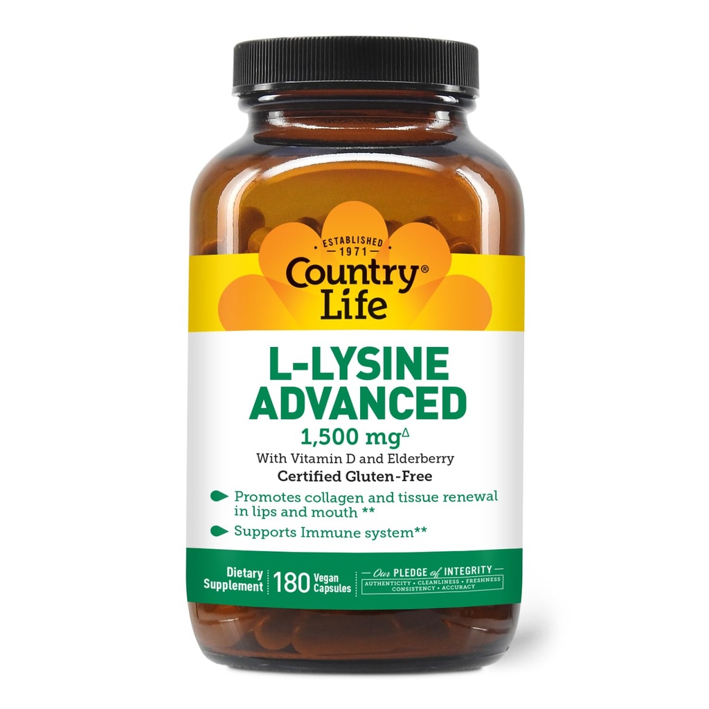 Country Life L-Lysine 1500mg Kapsule s vitamínom D & Elderberry