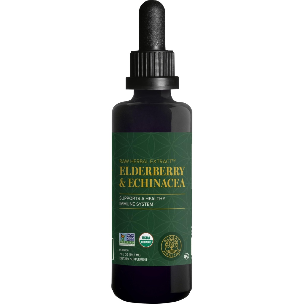 Globálne vyliečenie USDA Organic Elderberry & Echinacea Liquid Supplement Tinture 