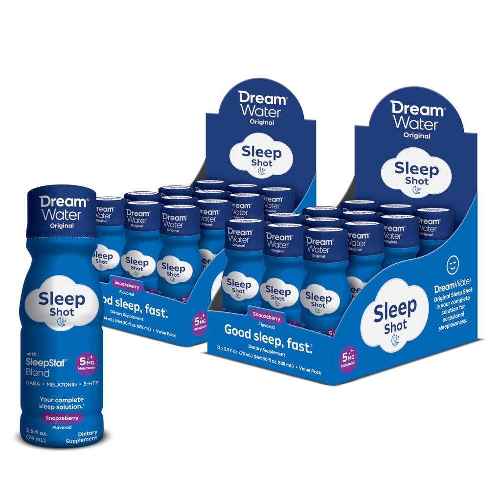 Dream Water Natural Sleep Aid, GABA, MELATONIN, 5-HTP, 2.5oz Shot, Snoozeberry, 24 gróf Economy Value Pack