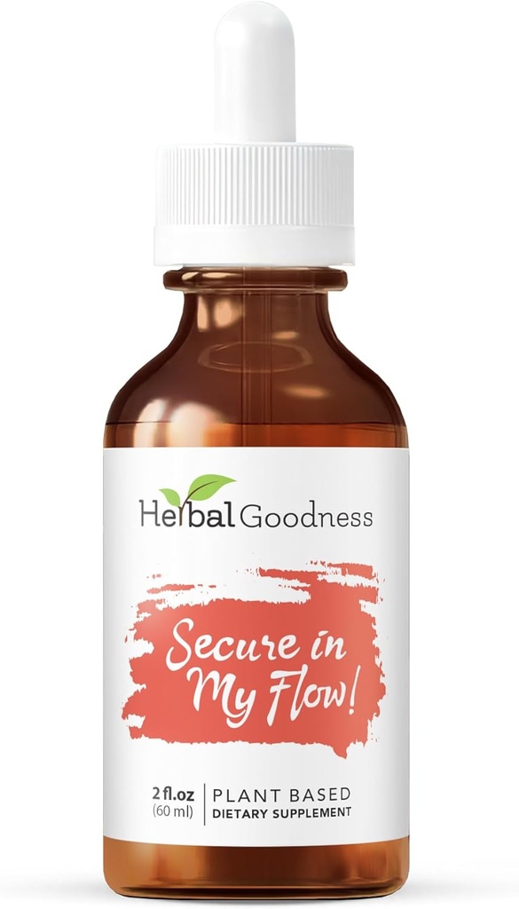 Herbal Goodness Secure in My Flow | Menstrual Support Supplements | Slow Flow Menstrual Supplements, Mood Support, Hormone Health, Aids Relaxation, Metabolic Support 2oz