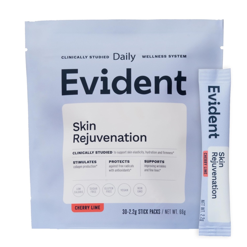 Skin Rejuvenation Powder – Collagen Supplement w/Resveratrol, Sodium Hyaluronate, CollaBZEn, Vitamins C & E – Supports Elasticity, Hydration, Firmness – 30 Stick Packs, Cherry Lime