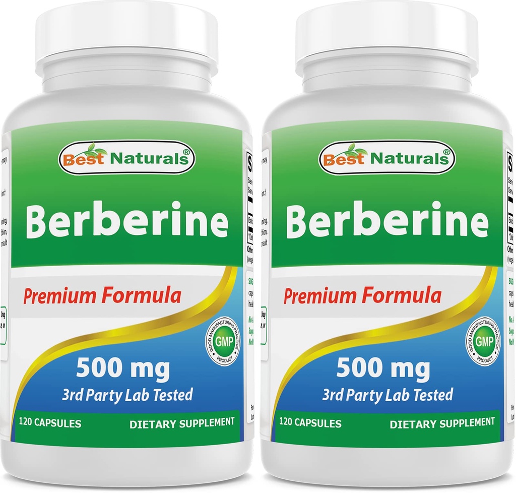 Najlepšie Naturals Berberine 500mg 120 Kapsule - podporuje imunitnú funkciu, Kardiovaskulárne a gastrointestinálne funkcie (120 Počet (Pack of 2))