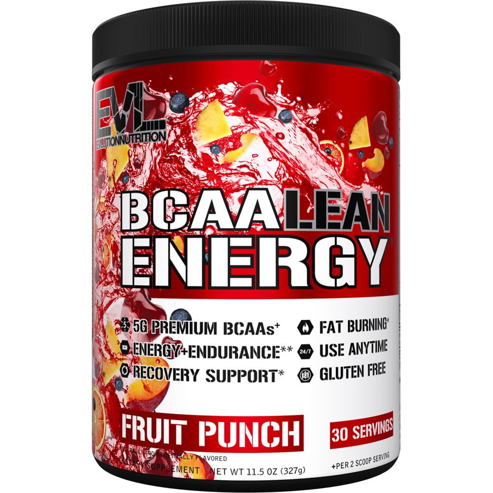 EVL BCAA Lean Energy Powder - Pred tréningom Green Tea Fat Burner Podpora s BCAA Aminokyseliny a čisté Energizers - BCAA Powder Post Workout Recovery Nápoj na chudnutie svalovej hmoty - Ovocie Punch