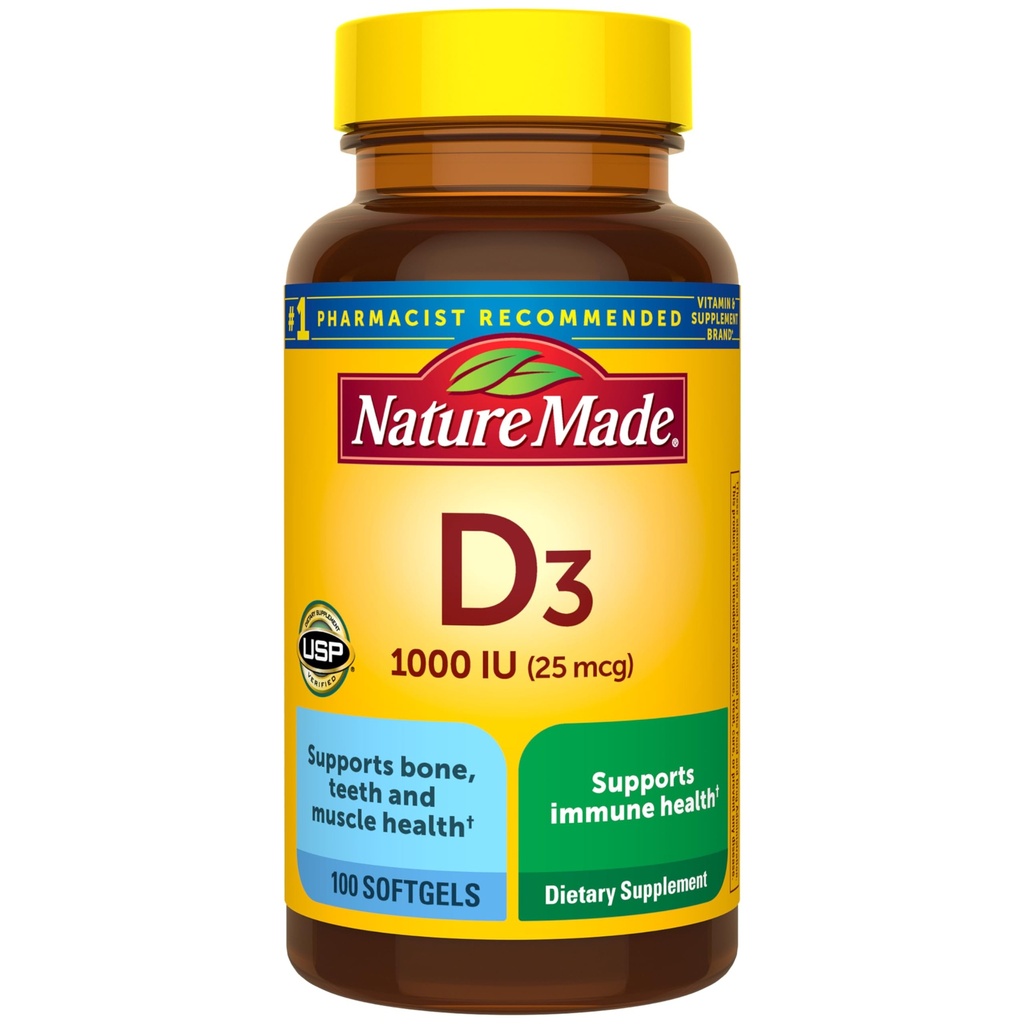 Prírodný vitamín D3 1000 IU (25 μg), vitamín D doplnok pre kosť, zuby, svalovina a imunitné zdravie podpora, 100 Softgels, 100 dní