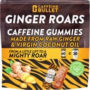 Ginger Roars - 60 Caffeine Gummies - Plant Based Caffeine Chews each 33mg caffeine, made from root ginger with a tasty, natural fiery kick for improved energy for running, cycling, preworkout & focus.