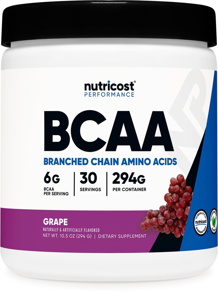 Nutricost BCAA Powder (Grape, 30 Servings) - Optimálny pomer 2:1:1, Vegetarián, non-GMO