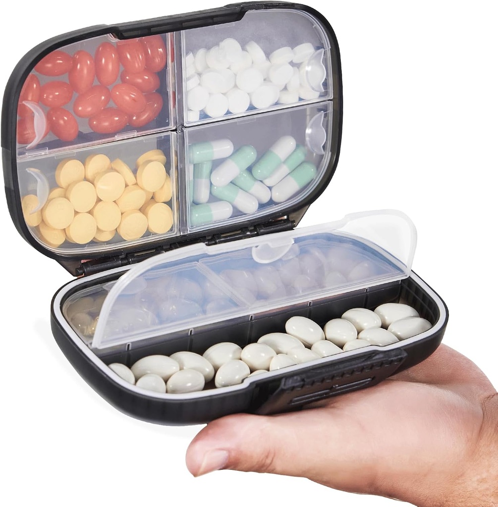 Sukuos Travel pilulky Organizátor Týždenný s Double Lock, Prenosné pilulky Box s veľkým 7 oddelením, vzduchotesné Daily Medicine Case kontajner s etiketami pre vitamíny / Fish Oleje / Doplnky