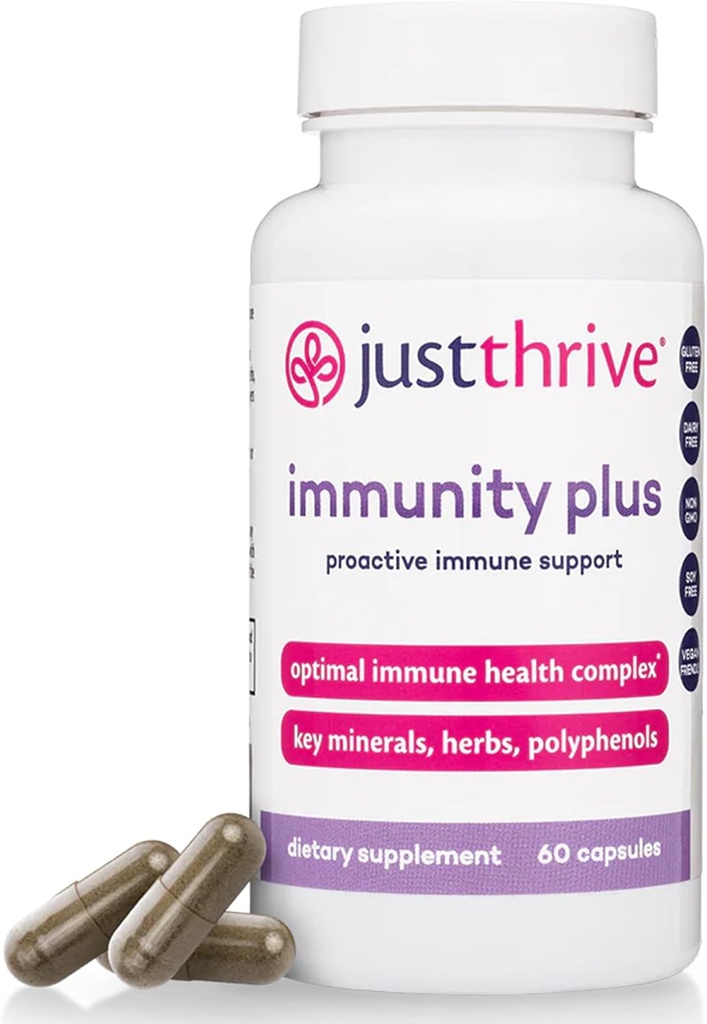 Just Thrive Imunity Plus - Vegan Gut Zdravie a Imunitná podpora Dodatok pre deti a dospelých, 60 Kapsule