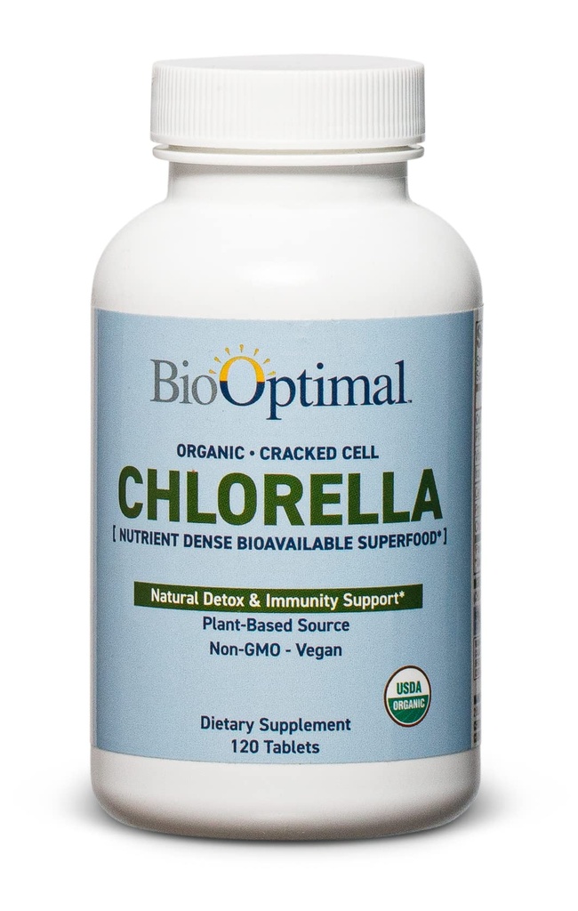 BioOptimal Organic Chlórella Tablety - Organic, non-GMO, žiadne doplnkové látky alebo plnidlá - 500mg Premium Quality Dietary Supplement with Vitamíny, Minerály, & Antioxidanty (120 tabliet)