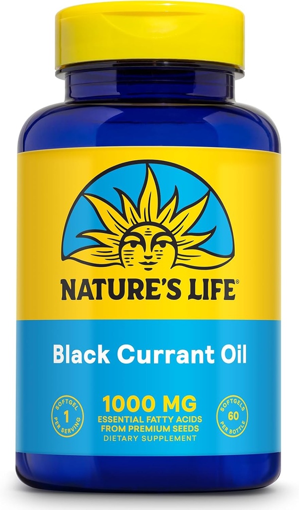 LIFE Black Currant Seed Oil 1000mg - Black Currant Oil, prírodný zdroj Omega 6 Gama Linolénová kyselina (GLA) a Omega 3 Alpha-Linolénová kyselina (ALA), 60-dňová záruka, 60 Servings, 60 Softgels