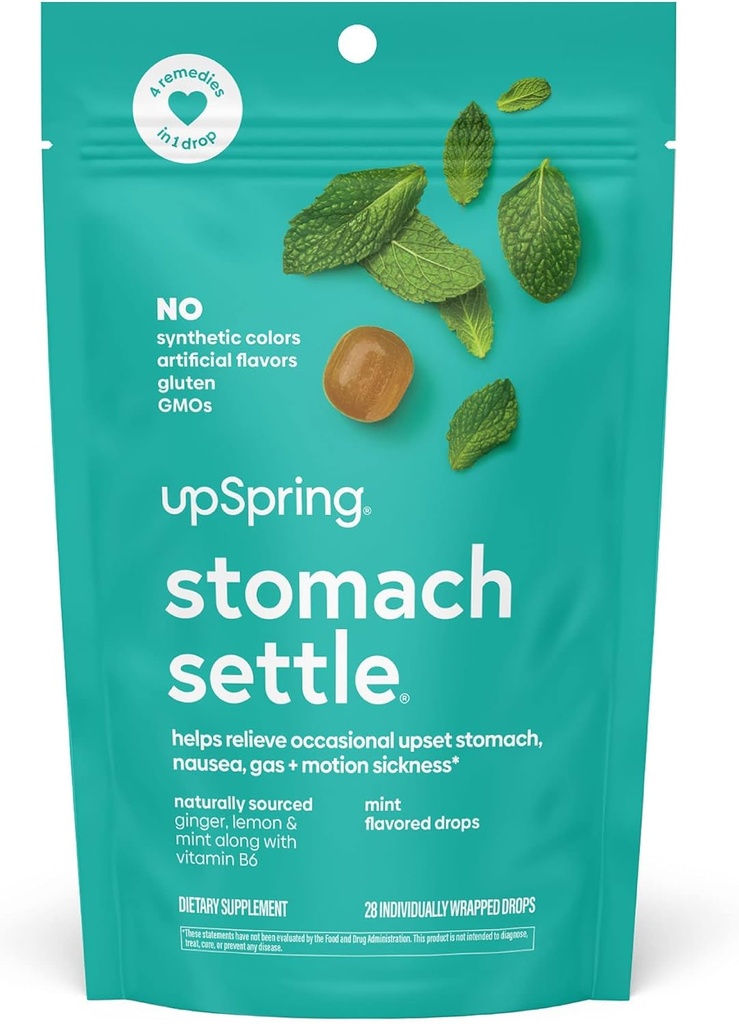 UpSpring Žalúdočné Kvapky na príležitostné nauzea Relief/Upset Žalúdok s zázvorom, citrónom, mäty Spearmint a B6. Kvapky mäty, 28 Ct(Backaging May Vary)