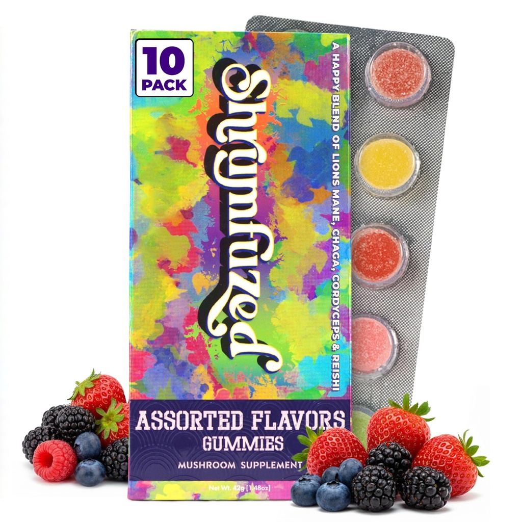 Shrumfuzed Mushroom Gummies | Nootropic Mushroom Supplement with Lion's Mane, Reishi, Cordyceps & Chaga | 10 Count, Assorted
