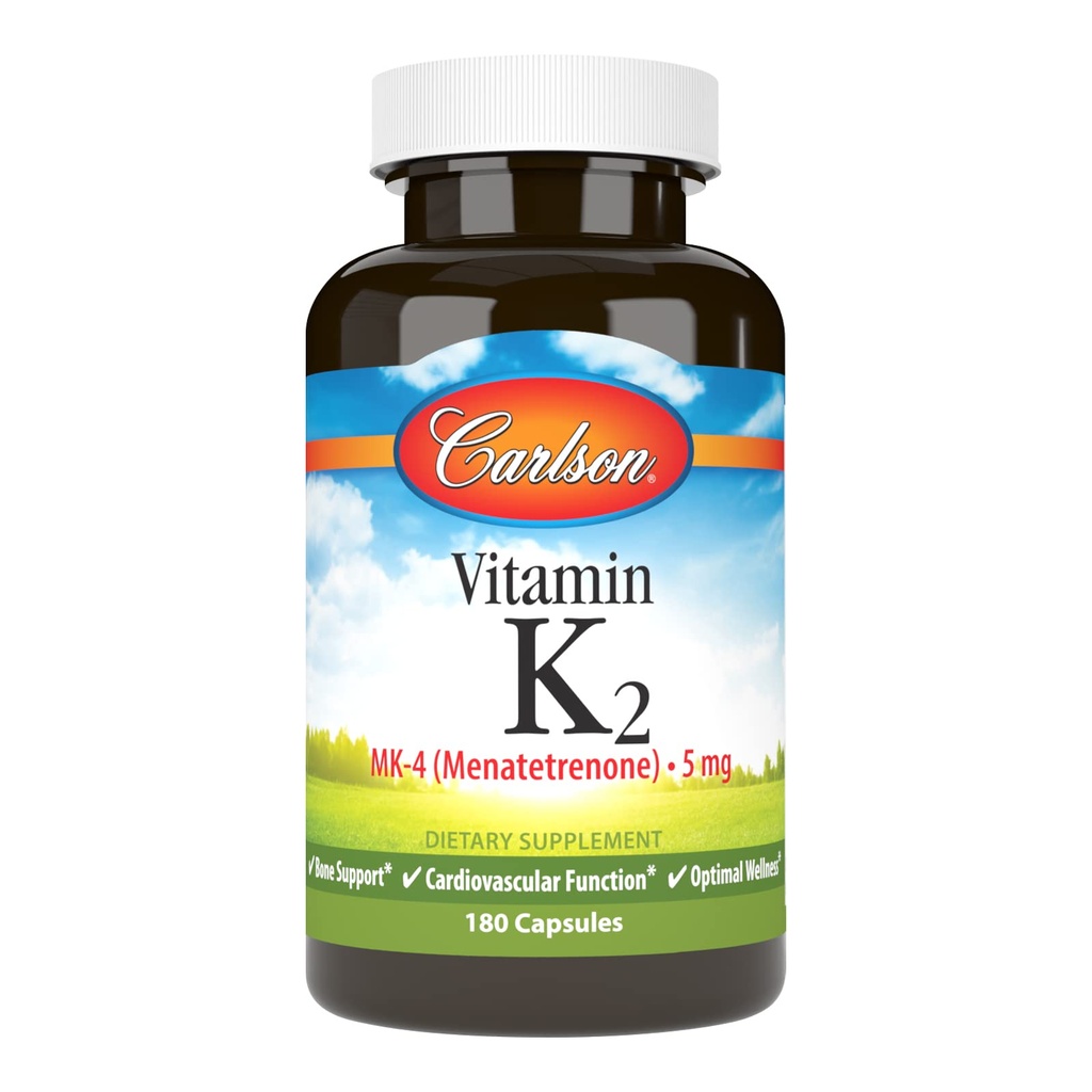 Carlson - vitamín K2, MK-4 (Menatetrenon), vitamín K doplnok, zdravie kostí a srdca, K2 vitamín, bez sóje, vitamín K-2, K2 vitamíny, 180 kapsúl