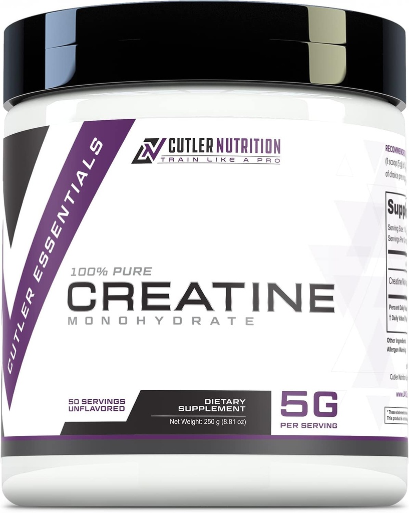 Cutler Nutrition Pure Creatin monohydrát - 5g na porciu 50 porcií - Premium svalového Builder zvyšuje silu výkon a zotavenie - Nechutí pre jednoduché miešanie
