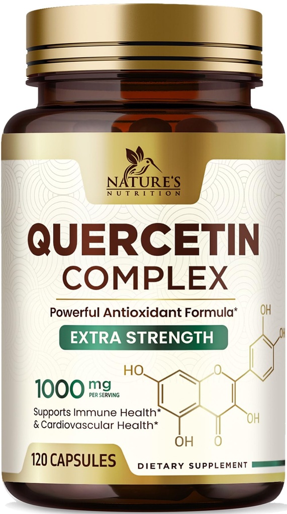 Quercetin Supplement 1000mg - Prírodná, rastlina-Na základe podpory imunitného, Cellular, respiračné a sezónne zmeny - Extra sila Quercetin Dihydrát zo Sophora Japonica - 120 Veggie Kapsule
