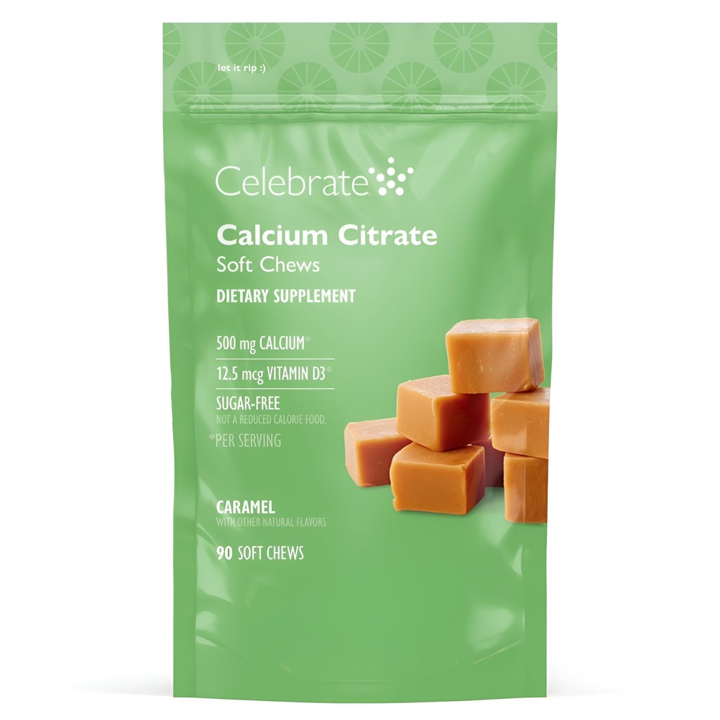 Celebrate Vitamins Bariatric Calcium Chews 500 Mg with Vitamin D3, 3 Months Supply (90 Chews) for Gastric Sleeve & Bypass, Bone Health Support, Sugar & Gluten Free, Caramel