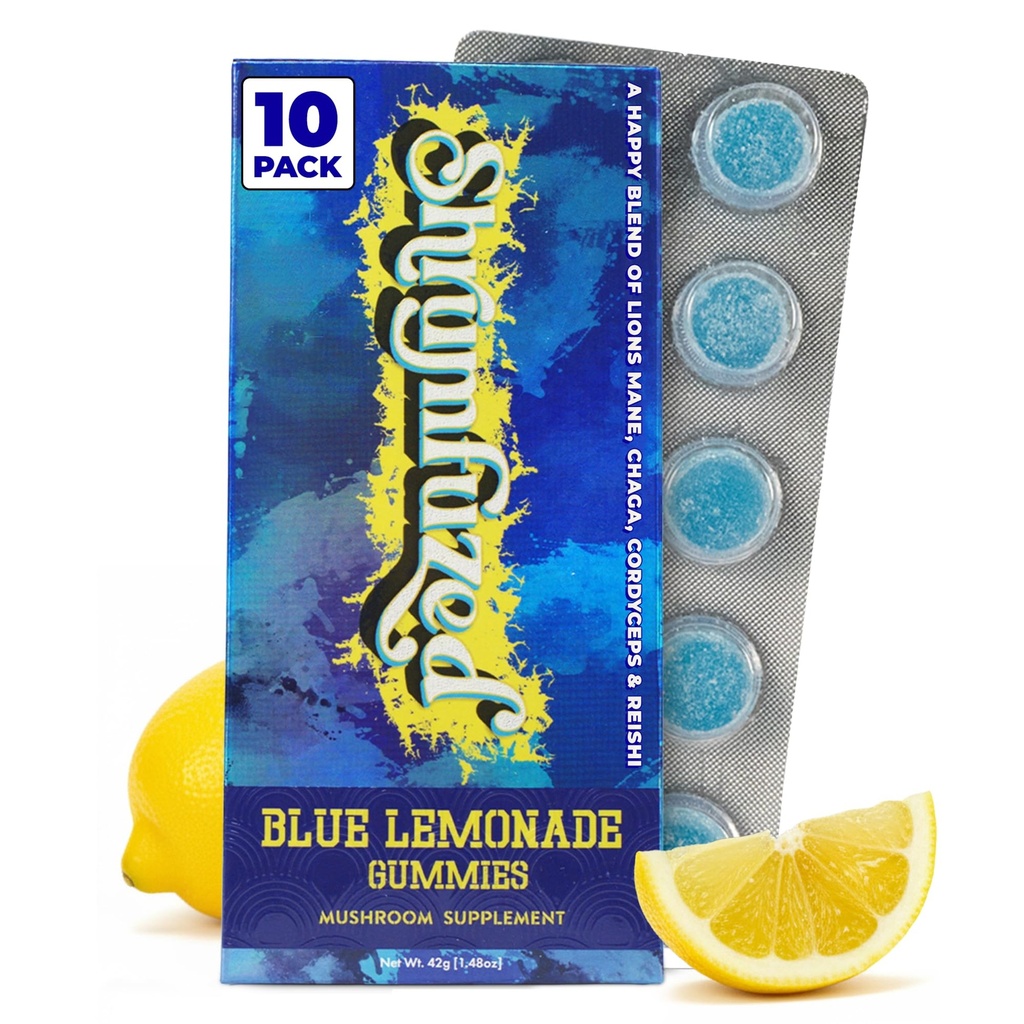 Shrumfuzed Mushroom Gummies | Nootropic Mushroom Supplement with Lion's Mane, Reishi, Cordyceps & Chaga | 10 Count, Blue Lemonade
