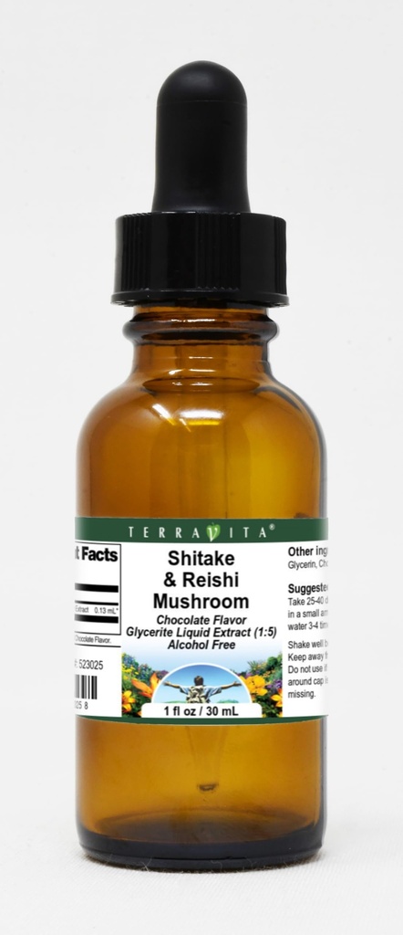 Shitake & Reishi Mushroom Glycerite Liquid Extract (1:5) - Chocolate Flavored (1 oz, ZIN: 523025)