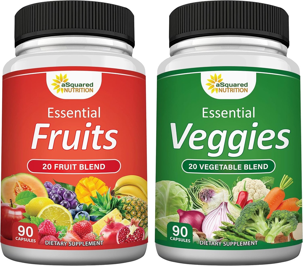 aSquared Nutrition Fruits and Veggies Supplement - 90 Veggie & 90 Ovocné kapsule - Superfood Zeleninové vitamíny Tabletky - Super Food Alternatíva prírody k prášku & Gummies