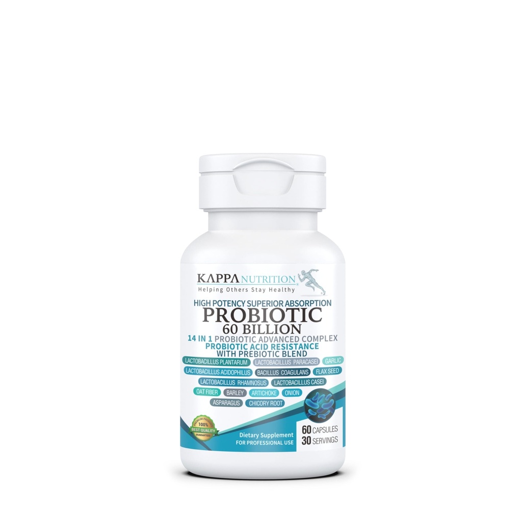 KAPPA NUTRITION Probiotic 60 miliarda CFU 14 v 1 Formula s Prebiotiká & Acidophilus pre ženy, mužov a dospelých, Policajt Stable, Acid Resistant, Natural Supplement 60 Kapsule.