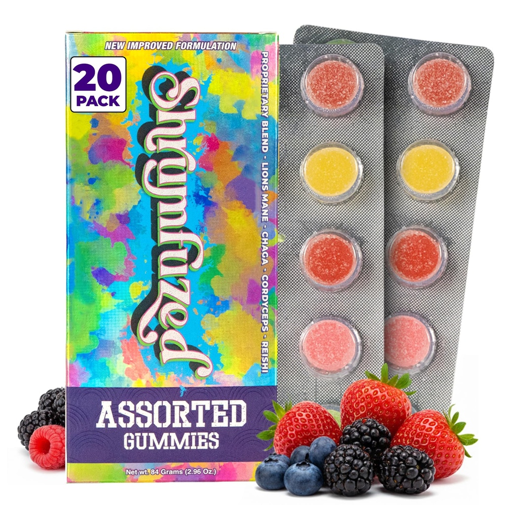 Shrumfuzed Mushroom Gummies | Nootropic Mushroom Supplement with Lion's Mane, Reishi, Cordyceps & Chaga | 20 Count, Assorted Flavors