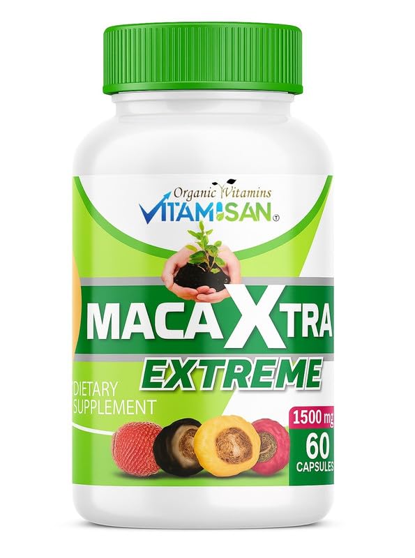 VITAMISAN Maca Xtra Extreme 1500 mg – Maca Root + Aguaje Extract 1500 mg — 60 Capsules — Supports Energy & Hormonal Balance — Non-GMO, Gluten-Free, Made in USA