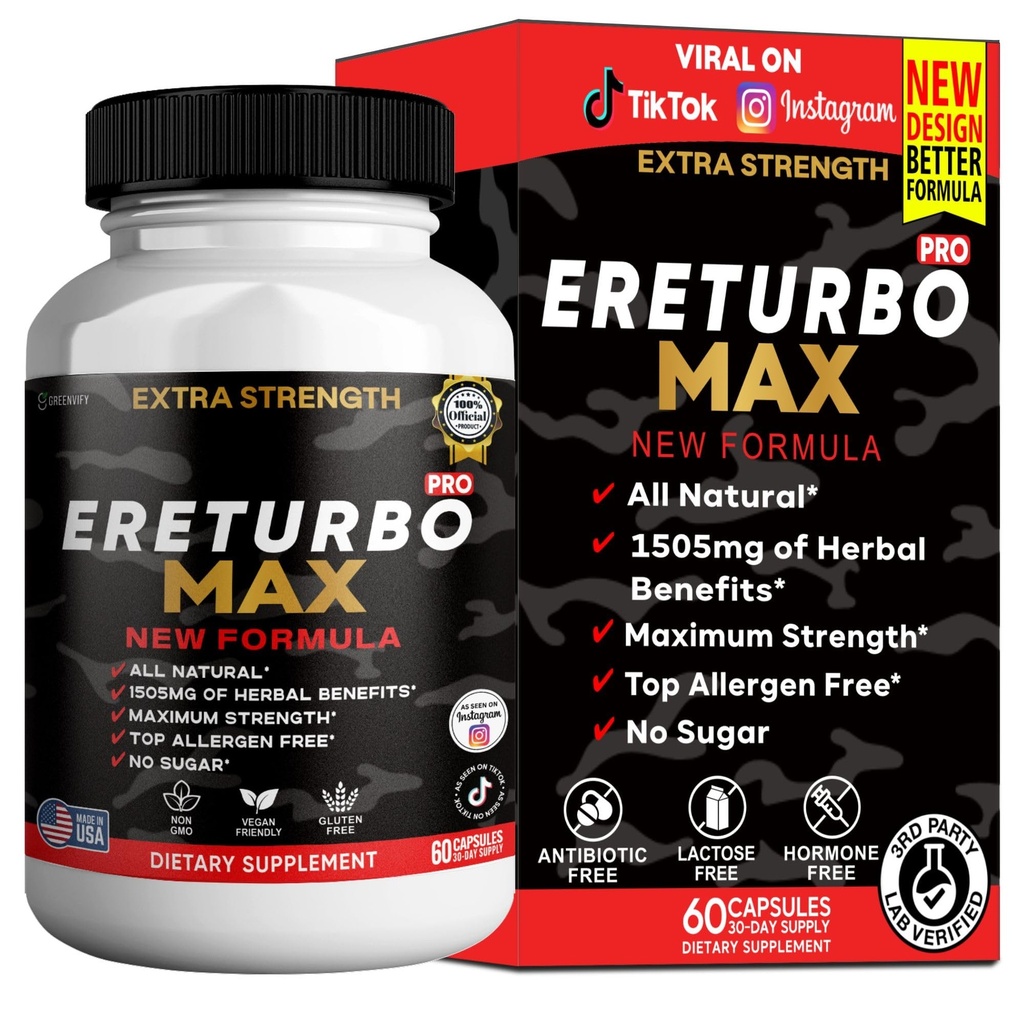 Ereturbo Max Pro Extra Strength, Organic Maca Root Supplement, 60 Capsules, 30-Day Supply, Herbal Benefits (1)