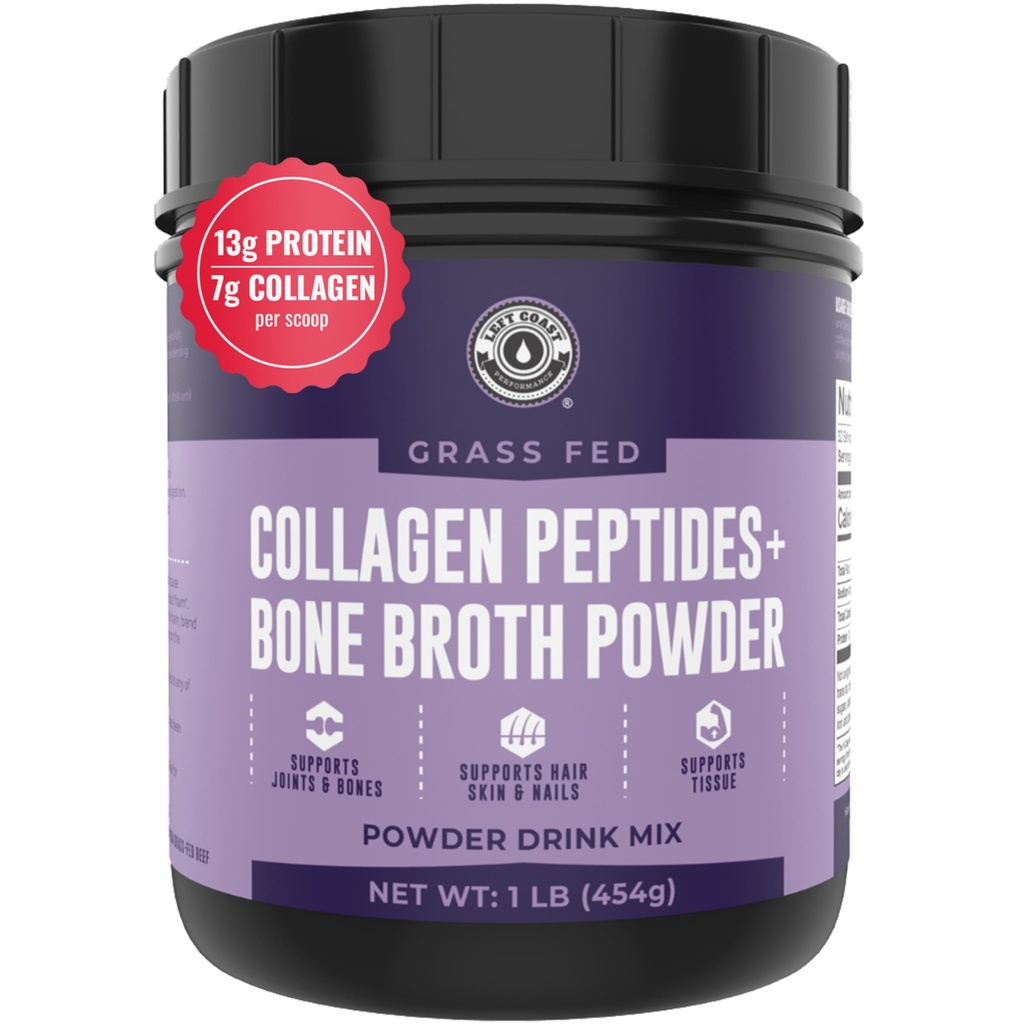 16oz Powder Bone Bröt s trávou Fed Collagen Peptides - Neochutené, Zero Carb, Mliečne bez, Bez prísad, Bez plnív - Prírodný zdroj typu I a III - Grass Fed Bone Broth Powder