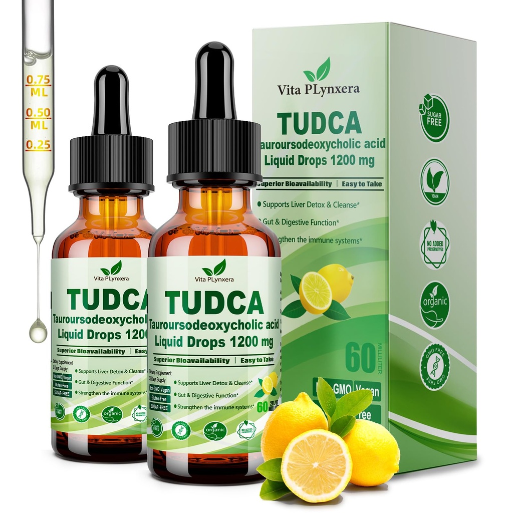 2 Pack Pure TUDCA Bile Salts Liquid Drops 1200mg (Tauroursodeoxycholic Acid) Premium Liver Support, Bile Flow & Gallbladder Cleanse Supplement丨High Absorption Liquid