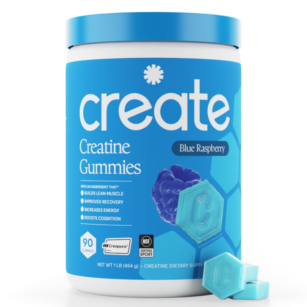 Creatin monohydrate Gummies pre mužov a ženy, Boost Focus, sila, a vytrvalosť, Anti-Melting Formula, Vegan, Gluten-free, non-GMO, 1,5 g kreatínu na Gummy (Modrá malina, 90 ct)