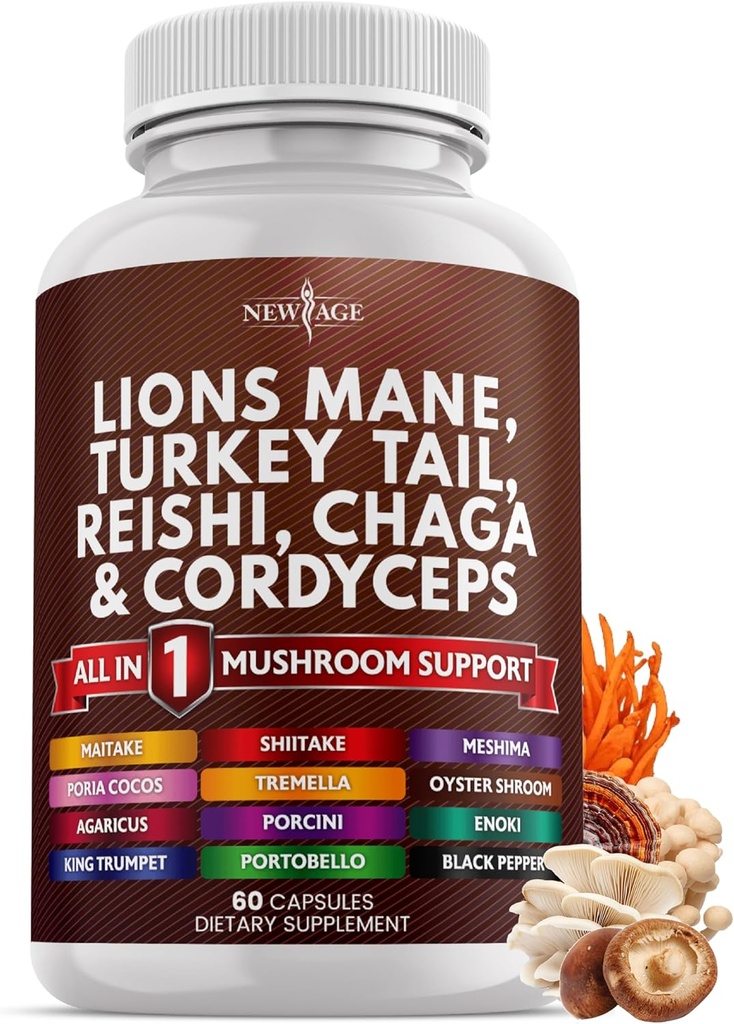 NOVÁ VEK Lions Mane Huba Supplement with Turkey chvost Reishi Cordyceps Chaga with Marshmallow Root