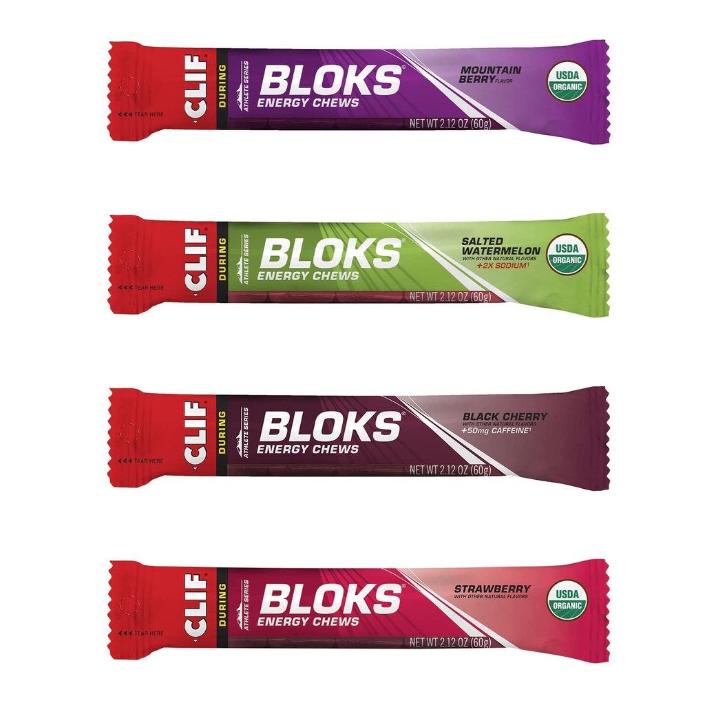 CLIF BLOKY - energetické žuvačky - 4 chute odrodový balík - Non-GMO - Plant Based Food - rýchle kreslá pre cyklistiku a beh - cvičenie Snack (2.1 Ounce Packet, 12 Počet)