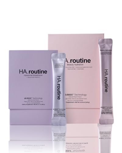 Haroutine Beauty Hydration Electrolytes Powder Packets + Liposomal Glutathione Powder, Sugar-Free Peach & Lemon Daily Beauty Bundle, Hyaluronic Acid, Ceramides, Niacinamide & Vitamin C, 30 Packets