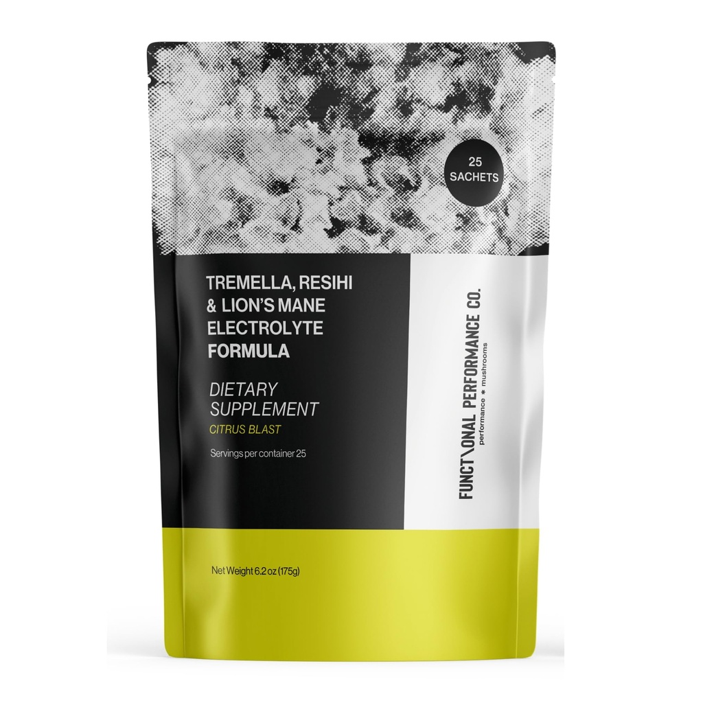 Electrolyte Powder with Lion’s Mane, Reishi & Tremella | 800mg Sodium + 200mg Potassium + 30mg Magnesium | Hydration, Focus & Recovery | 25 Sachets | Sugar Free Citrus Blast