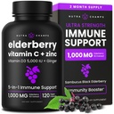 NutraChamps Elderberry s vitamínom C a zinkom - 5 in 1 Imunity Supplement, 10 000 mg Sambucus Black Elderberry Kapsule s vitamínom D3 5000 IU, Sambucus Elderberry Extract Immune Podpora pre dospelých