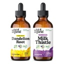 Wild & Organic Dandelion Root Tinture & Milk Thitle Tinture 4 fl oz - Pečeň Čistiť Detox Podpora - Púpava Root Extract kvapky - Mlieko Thitle Supplement - Bez cukru a alkoholu