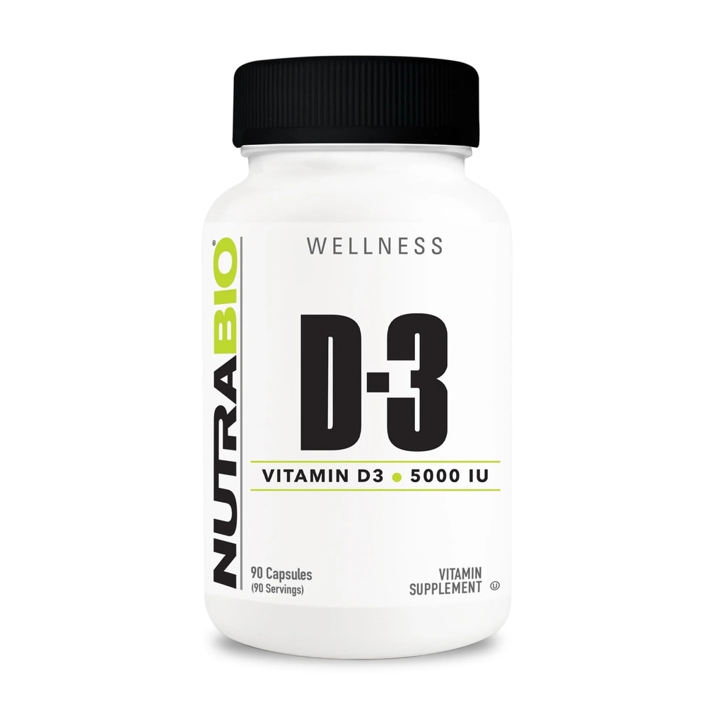NutraBio vitamín D (5000 IU), Imunitná podpora - 90 Rastlinné kapsuly