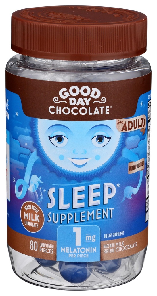 Dobrý deň čokoláda Melatonín pre dospelých [80 Počet ] - Fair Trade non-GMO čokoláda s harmančekom a melatonínom 1 mg - Dospelý melatonín, dospelý prírodný spánok doplnok