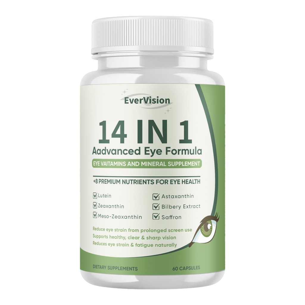 Evervision 14 in 1 Advanced Eye Formula, Neurobella Eye Vitamin and Mineral Supplement with Zinc, Lutein, Zeaxanthin & Bilberry Extract, 60 Capsules (1)