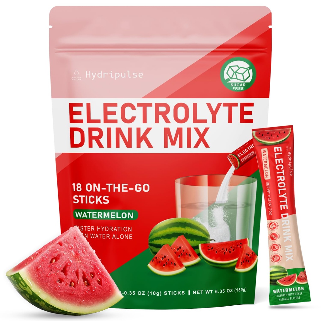 Elektrolyty práškové balíčky - bez cukru, prirodzene ochutené, 10 Electrolytov a vitamínov Electrolytový nápoj Mix - Vodové melónové príchute, Keto Friendly, Vegan, Non- GMO, 18 Paketov