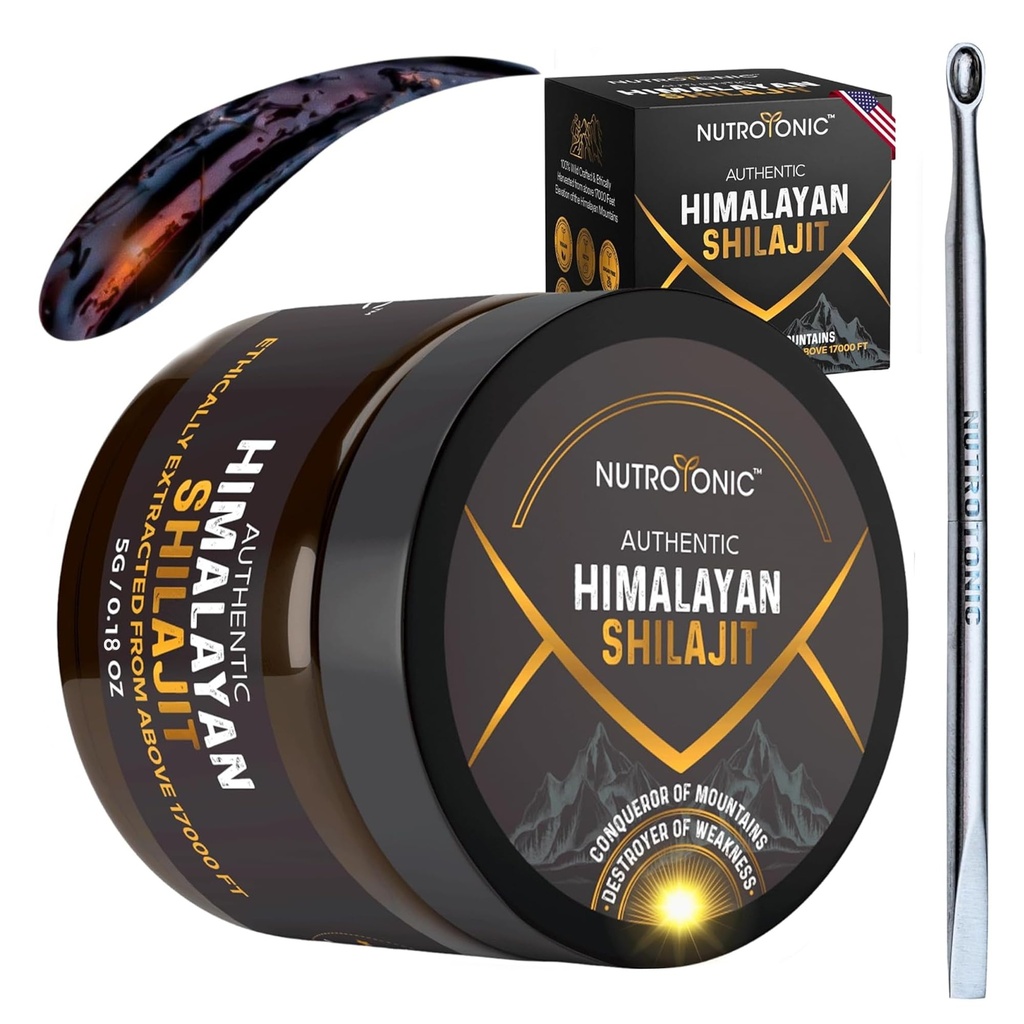 NutroTonic® Authentic Himalayan Shilajit Resin for Men & Women - Gold Grade 86% Fulvic Acid - Wild Crafted +17000 FT 