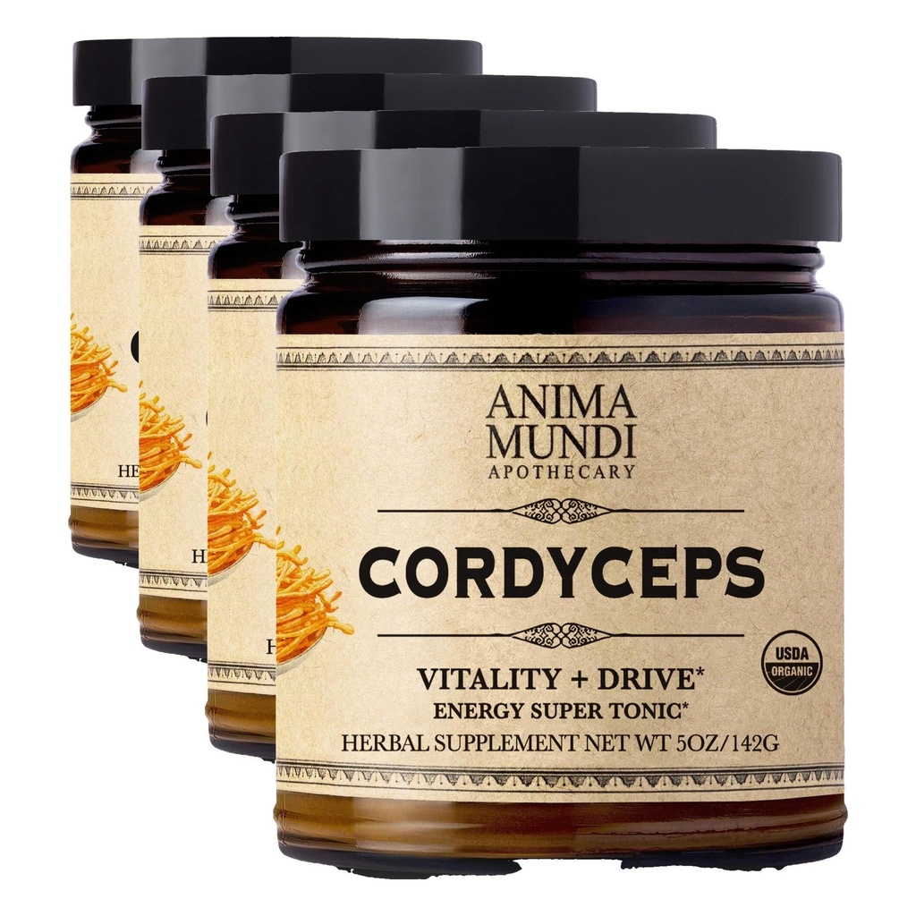 Anima Mundi Apothecary Cordyceps Mushroom Powder - Real Organic Cordyceps Mushroom Powder - Supplement for Liver and Immune Support - Add to Food, Coffee, Tea and More (5oz / 141g) (Pack of 4)
