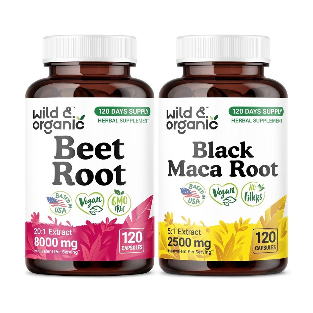 Wild & Organic Beet Root 120 Capsules & Black Maca Root 120 Capsules