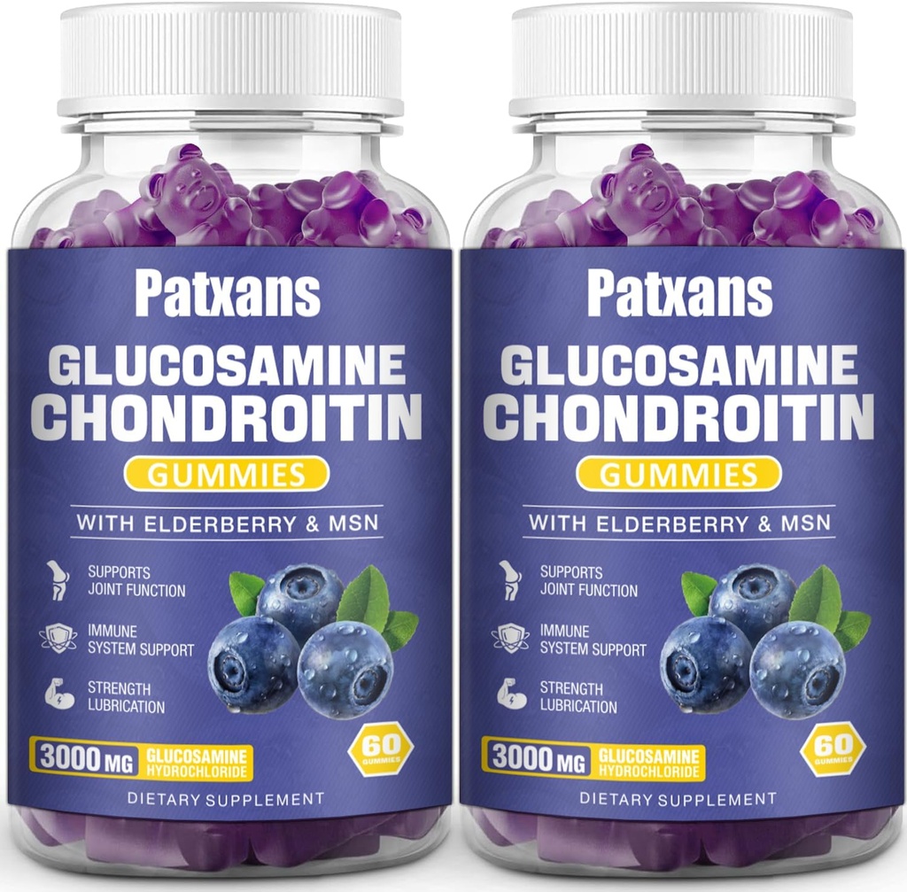 2 Balenia 3000MG Glukozamín Chondroitín Gummy - Extra sila Spoločné zdravie & MSM bazy prírodná podpora doplnok, Flexibilita, Antioxidant imunitná podpora pre dospelých, 120 Gumies.