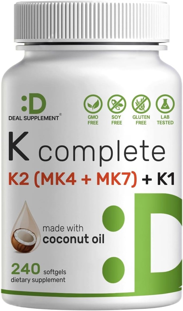 DEAL DODATOK Vitamín K Kompletné - 240 Kokosový olej Softgels 