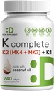 DEAL DODATOK Vitamín K Kompletné - 240 Kokosový olej Softgels 