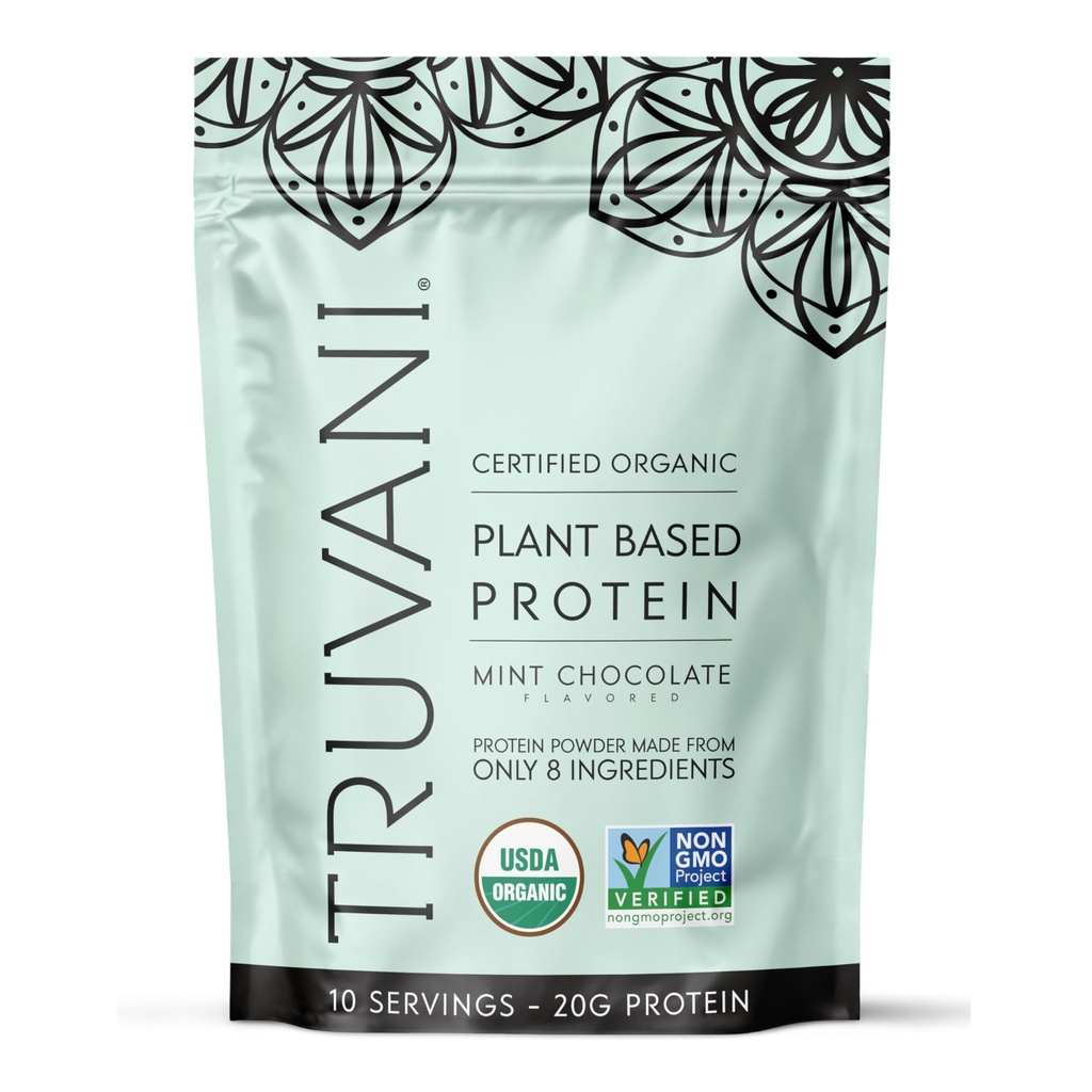 Truvani Vegan Pea Protein Powder | Mint Chocolate | 20g Organic Plant Based Protein Per Serving | 10 Servings | Keto | Gluten & Dairy Free | Low Carb | No Added Sugar