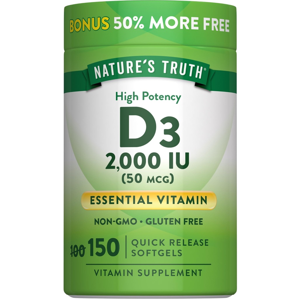 Pravda prírody vitamín D3 2000 IU Softgels pre dospelých 