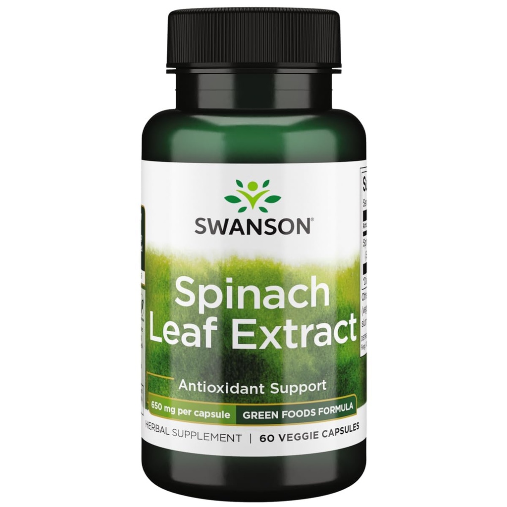 Swanson špenát Leaf Extract - bylinné doplnky podporujúce celkové zdravie - Zelené potraviny vzorec w/Beneficial Thylakoidy a chlorofyl - (60 Veggie Kapsule, 650mg Každý)