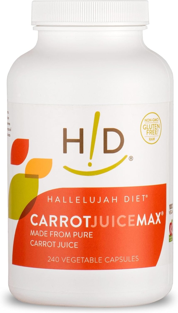 Hallelujah Diet CarrotJuiceMax Vegable Kapsule - vyrobené z organickej mrkvovej šťavy, žiadne umelé zložky, prírodné vitamíny a minerály, Antioxidant doplnok (240 Vegan Kapsule)